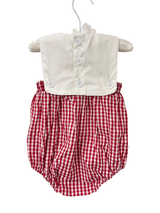 Boys Red Gingham Bubble with White Button Bib