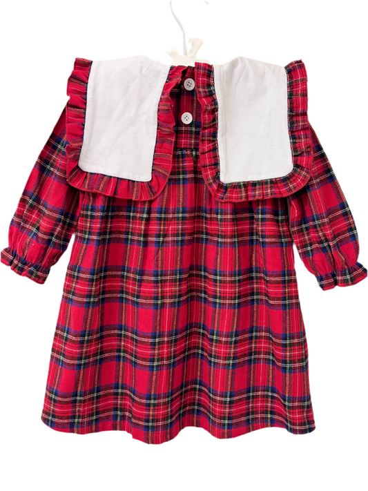 Girls Red Tartan Long Sleeve Dress