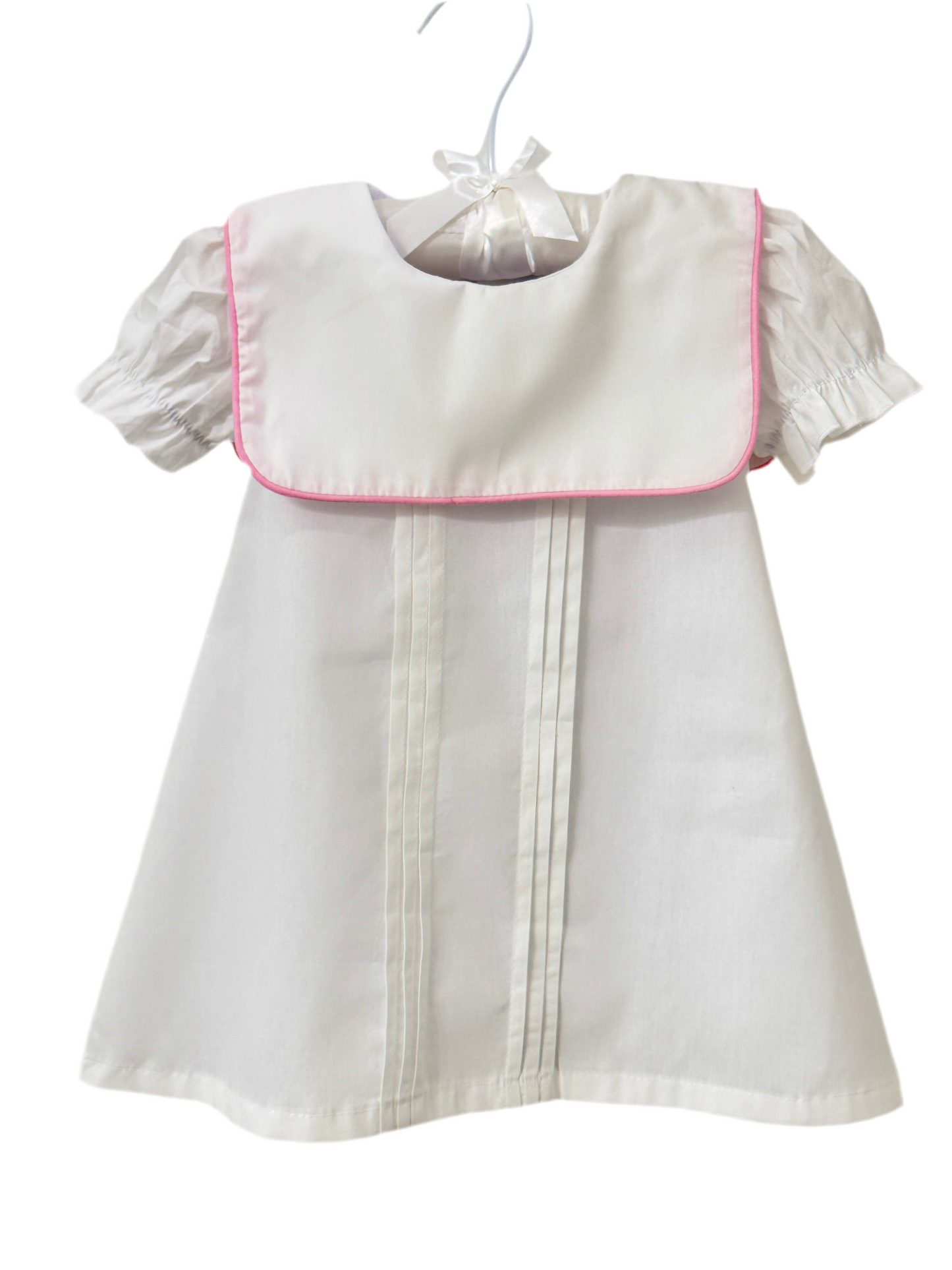 Girls Puff Sleeve Sailor Dress with Pink Trim