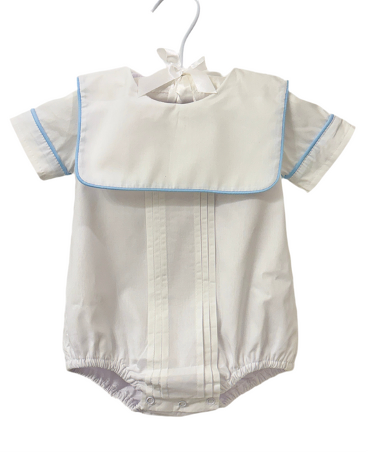 Boys Pleated Sailor Bubble with Blue Trim
