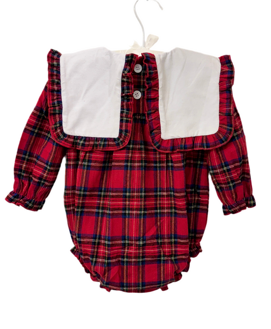 Girls Red Tartan Long Sleeve Bubble