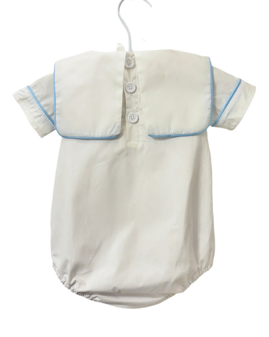 Boys Pleated Sailor Bubble with Blue Trim