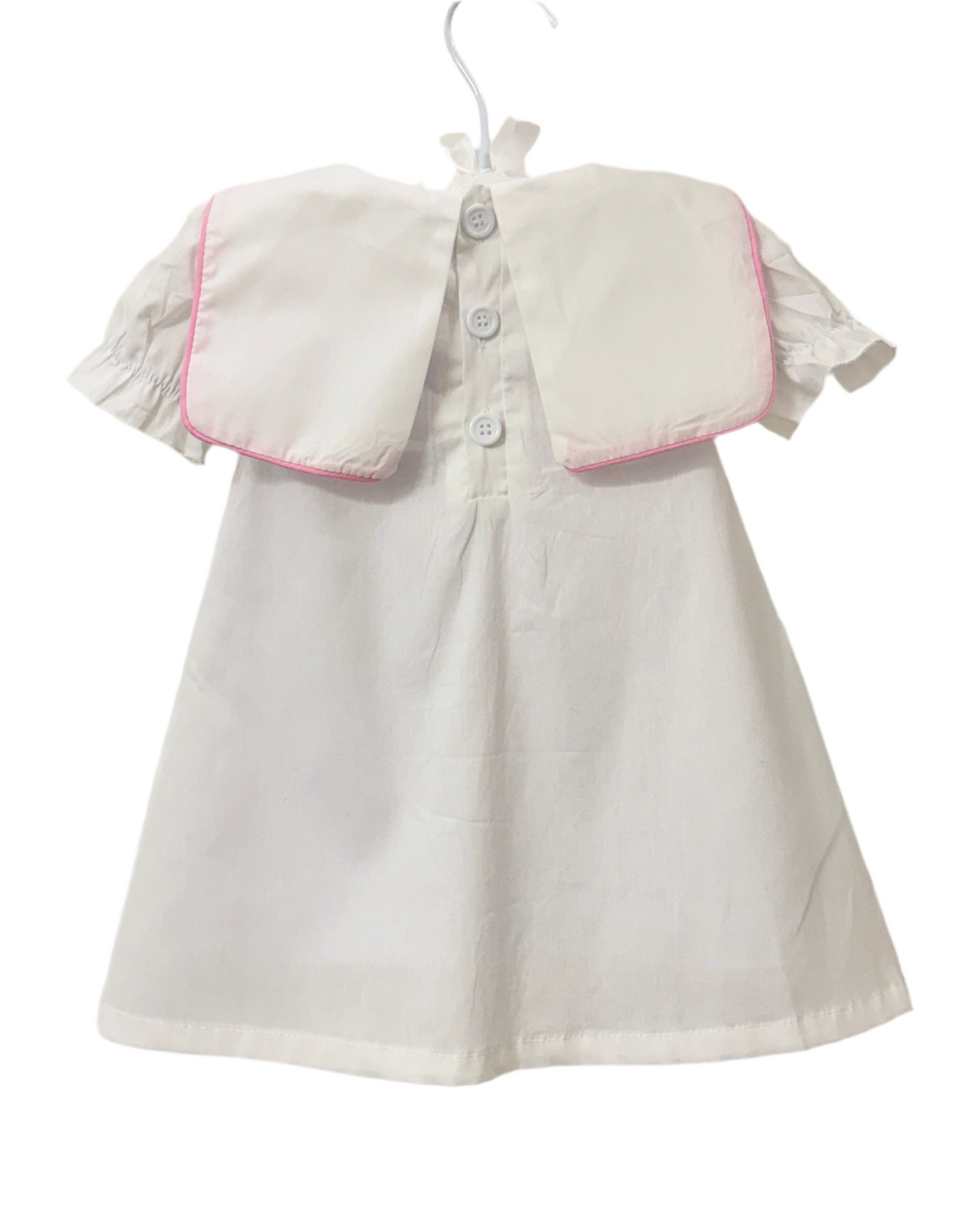 Girls Puff Sleeve Sailor Dress with Pink Trim
