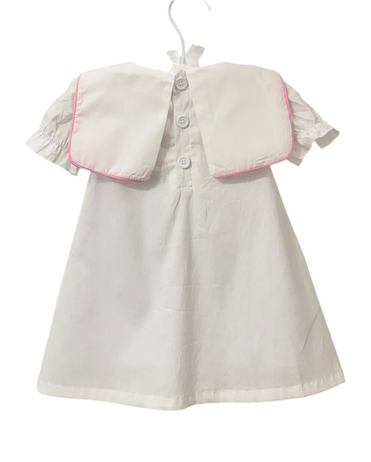 Girls Puff Sleeve Sailor Dress with Pink Trim