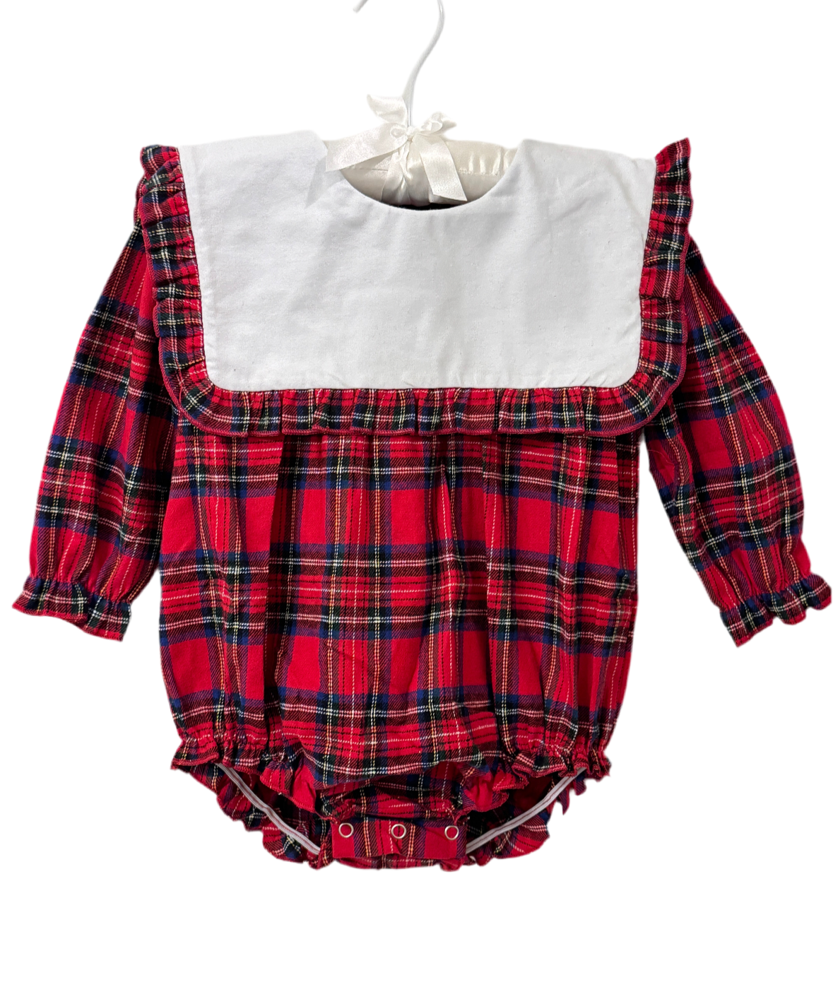 Girls Red Tartan Long Sleeve Bubble